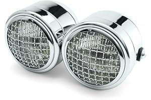 Alchemy Parts Retro Streetfighter Motorcycle Headlights | Motorbike Double Headlight Twin Dual Halogen 35W | Custom Dominator Warrior Bandit Trike (Chrome with Grill)