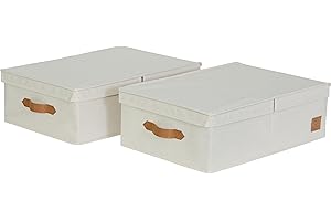 LOVE !T STORE !T LOVE IT STORE IT Premium pudełko do przechowywania z pokrywką M – z materiału lnianego – zestaw 2 szt. skrzynek średniej wielkości, stabilne, beżowe, 50 x 33 x 16 cm, 2 szt
