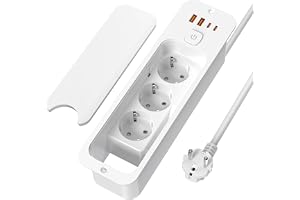Infällbart uttag med USB, 3 infällda uttag med dammfodral, infälld uttag med 2 USB-C, infälld multiuttag med 1,8 m kabel för bänkskiva, möbler