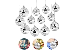 LOMUG Lot de 12 boules à facettes disco - Boule à facettes - Décoration de fête argentée - Décoration de fête à suspendre - Pour sapin de Noël, mariage, fête d'anniversaire - Effet lumineux