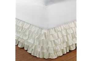 Surwin Betthusse Ruffle Bettrock Rüschen Elastischer Bett Rock Bettvolant Gerüschter Elegant Wrap Around Bettrock Husse Röcke Keine Bettoberfläche Bett Bettgestein (150x200x45cm,Beige weiß)