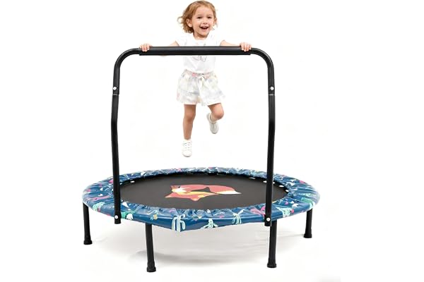 '38'' Trampoline for Kid Noise-Free Trampolines with Adjustable Foam Handle and Safety Padded Cover Foldable Toddler Bouncer Indoor & Outdoor Bungee Rebounder Trampoline for Child Play and Exercise'