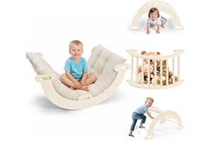 CUPCHID Montessori 5-in-1 Wooden Climbing Arch Set with Soft Cushion - Toddler Climber Gym (Climbing Ladder/Rocker/Crawl Tunnel) - UK Safety Compliant, Indoor/Outdoor Use（B）