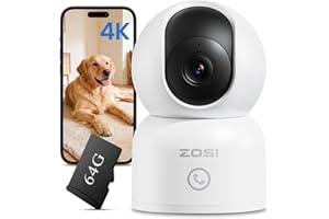 ZOSI 4K Indoor Security Camera, WiFi Pet Camera/Baby Monitor with 64GB Memory Card No Monthly Fee, Human/Pet Auto Tracking, 360° Surveillance Indoor Cam with App, 2-Way Audio, Night Vision