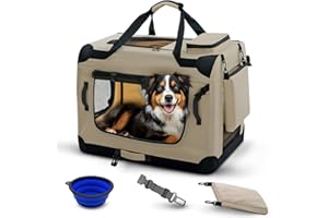 PET VIOLET Hundebox Hundetransportbox faltbar & robust für Auto & Reise – 70×52×50 cm – atmungsaktive Transportbox Transporttasche für Hunde & Katzen Stoffbox Beige