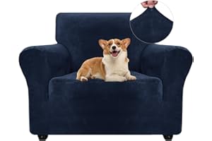 ‎YSTYLE Ystyle Samt Sofabezug 1 Sitzer, Stretch Sofa Überzug, Sofaschoner rutschfest, Elastischer Couch Überzug, Sofa Cover Mit Armlehnen, Sesselschoner Sofaschutz Katze Sesselbezug, Dunkel Blau