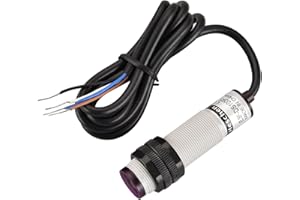 Heschen Interruptor de proximidad fotoeléctrico infrarrojo M18, tipo de reflexión difusa E3F-DS100P3, 10-100CM, 10-30VDC 200mA, PNP NO+NC, 4 cables