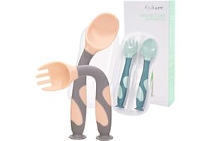 LINOWOS Ustensiles De Bébé Cuillère Fourche avec voyage Safe Case Toddler Bébés Enfants Alimentation Cuillère D'entraînement Easy Grip Pliable Parfait Auto-Alimentation D'apprentissage