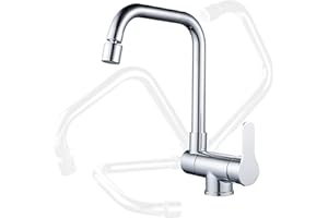 MOGFCT Robinet de cuisine pour fenêtre avant rotatif à 360° - 2 modes de pulvérisation - Robinet d'évier pliable à levier unique (chromé)