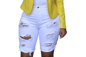 Buetory High Waist Bermuda Shorts for Women Plus Size Knee Length Biker Shorts Stretchy Curvy Denim Ripped Jeans Shorts