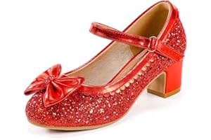 LAURMOSA Princess Shoes Girls Party Shoes Kids High Heels with Bow Mary Janes Sparkly Flower Girl Shoes for Toddler Little Big Kids Wedding Birthday Prom Dress Up