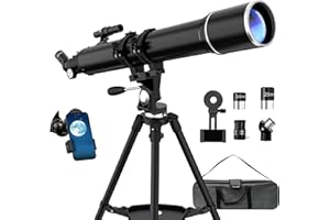 FAMIROSA Télescope, 90 mm Ouverture 900mm Télescope Astronomique pour Adultes, Telescope Réfracteur Professionnel, 36X-270X Portable Télescopes, avec Adaptateur, Trépied et Sac de Transport (Noir)