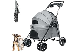Nastarki Hundewagen Faltbarer Hundebuggy Hundebox Transporttasche bis 15 Kg Haustier Buggy mit Netzfenstern & Regenschutzabdeckung Haustier Transportwagen Hunde Jogger Buggy Katzen Wagen (Grau)