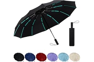JOKISA Parasol składany - 12-żebrowy wiatroodporny parasol automatycznie otwierany i zamykany, wyjątkowo mocne żebra z włókna szklanego idealne do plecaka, samochodu i garnituru