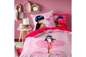CTI Miraculous Ladybug Bettwäsche-Set 135x200cm 80x80cm · 100% Baumwolle mit Reißverschluss · Mädchen Bettwäsche 2 Motive zum Wenden