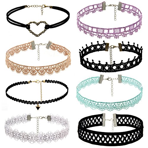 Preisvergleich Produktbild JUSTSELL Halskette Set DamenFrauen Velvet Klassische Gothic Tattoo Spitze Choker 8 Stück Mehrfarbig Choker Mode-Design Kette Süß Halskette Elegant Halskette