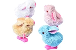 DVOFU 4Pieces Easter Rabbit Wind Up Plush Toys Random Color Hopping Rabbit Mini Clockwork Toys Kids Easter Party Favors for Boys Grils Toddlers