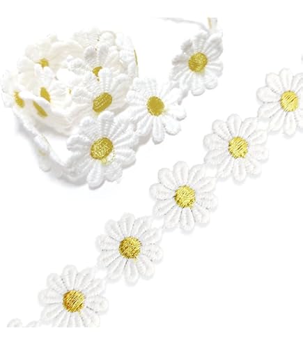 Nastro Di Pizzo Margherita 2,5cm - 5 Iarde Bianco E Giallo Per Cucito E Decorazioni Fai Da Te