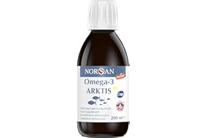 NORSAN Premium Omega 3 Huile de foie de morue de l'Arctique 200ml / 2000mg d' oméga-3 par dose journalière/huile de poisson 480mg EPA & 720mg DHA/oméga 3 huile issue de la pêche durable