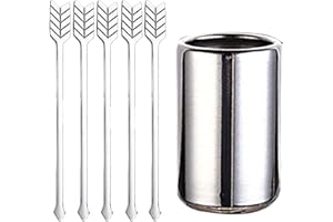 BSOMAM 5Pcs Stainless Steel Coffee Stir Sticks with Stirrers Holder, Metal Coffee Stirrer Reusable, Beverage Drink Cocktail Stirrer Swizzle Stirring Sticks (Silvery)