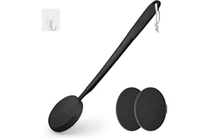 FY&XZH Lotion Applicator for Back, Feet & Legs with Long Plastic Handle, Back Moisturizer Cream, Self Tanning, Sunscreen, Ointment, Medicine Applicator for Elderly, Men or Women with 3 Washable Pads (Black)