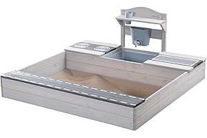 roba Piaskownica z drewna z zintegrowaną kuchnią błotną - Certyfikowane FSC lite drewno - Piaskownica dla dzieci od 12 miesięcy - Szary lakierowany