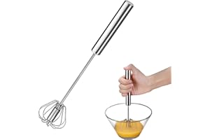 WENRECU Semi-Automatic Spin Rotary Whisk and Hand Push Egg Beater, Stainless Steel Hand Baking Mixer, Cooking Utensils for Blending, Whisking, Beating (Sliver)