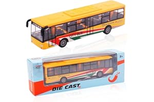 HAJXXMM Bus Toy Truck, City Bus Car Toys Pull Back Vehicle, Alloy Play Vehicles Friction Powered Push, Transporter Vehicles for Kids Birthday Party Favors (Yellow)
