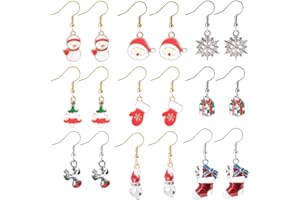 Rlbytia 6-11 Pairs Christmas Earrings Drop Dangle Snowman Reindeer Crystal Santa Hat Rhinestone Gift Snowflake Tree Glove Christmas Earring Studs Xmas Stainless Steel Women Kids