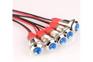 Gebildet 5 st 8mm 3V-4.5V-5V-6V-7.5V-9V LED Metall Indikatorlampa Vattentät Signallampa med Vajer