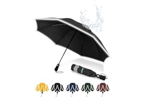 Chakipee Umbrella Windproof Strong Compact Automatic Umbrellas - Black Umbrella for Men and Women, Portable Folding Umbrella for Travel with Reflective Stripes - Fits Car & Backpack for Wind and Rain
