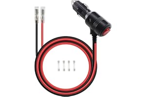 RIIEYOCA encendedor de cigarrillos macho cable de enchufe con cables y el interruptor ON/OFF, 12V-24V de alta resistencia 12AWG 15A fusible de protección de cable de alimentación (2M/6.5Ft)