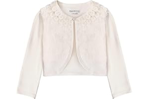 RAYPOSE Mädchen Bolero Basic Strickjacke Baumwolle Einfarbig Achselzucken Schulterjacke 3/4 Ärmel mit Spitze