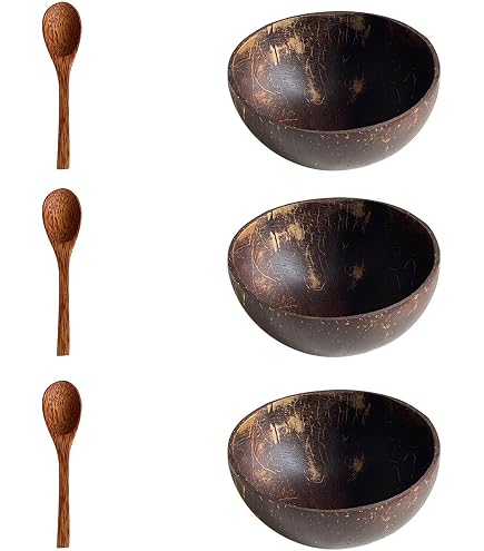 Lot De 2 Bols En Coquille De Noix De Coco Naturelle Bleue – Vaisselle Végétalienne Artisanale Pour Petit Déjeuner Et Décoration