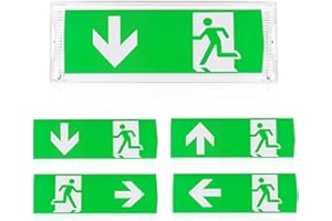 BORDEAG Éclairage De Secours LED À Lumière Continue, Lampe De Secours Avec Batterie De Secours Jusqu'À 3h, IP65 Panneau De Sortie De Secours Avec 4 Pictogrammes De Sortie De Secours Pour Montage Mural (A)