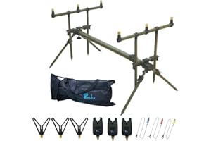 CROCH Master Rod Pod Rutenhalter Aluminium Deluxe für 3 Ruten inkl. Rutenauflagen Tasche (Grün Rutehhalter und Scharz Bissanzeiger)