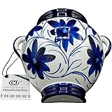 CERAMICA RAMBLEÑA | Vaso sospeso orza | Vaso di terracotta da appendere | Vaso da parete | Blu e Bianco | 100% decorato a man