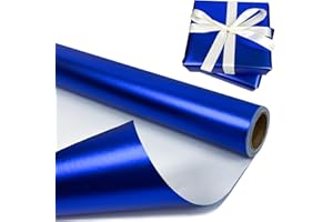 BIHIYII Blue Metallic Wrapping Paper Roll 43 cm x 10 m, Gift Wrapping Paper Rolls, Matte Gifts Wrap for Birthday Christmas Wedding Party Bouquets (Blue)