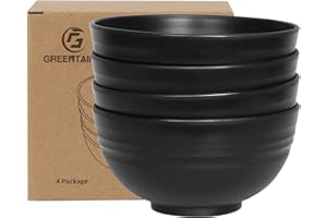 Greentainer Unbreakable Large Cereal Bowls - 24 OZ Plastic Lightweight Bowl Sets 4 - Dishwasher & Microwave Safe - for Cereal, Salad,Soup, Noodle, 4 Pieces (Black)
