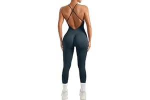 DOULAFASS Women One Piece Backless Jumpsuits Sleeveless Tummy Contral Seamless Padded Rompers Unitards All In One Gym Jumpsuit Workout Yoga Playsuits