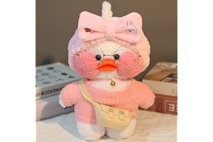 HICAS Peluche Pato Duck 30 CM Kawaii Café Mimi Pato Amarillo Juguete de Peluche Ropa Lindo Muñeco de Peluche Muñecas de Animales Suaves Juguetes para Niños Regalo de Cumpleaños para Niña