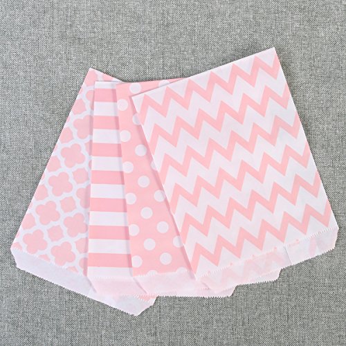 NUOLUX Treat Sacks,48pcs Wedding Candy Bar Bags Party Gift Bags Paper Bag (Pink) - 5
