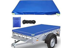 ORTVIAI Anhängerplane Flachplane 207 x 114 x 10cm, wasserdichte Anhängerabdeckung 420D Oxford, mit Planenseil Reflexstreifen Ösen, Abdeckplane Anhänger Abdeckung für PKW Autoanhänger Blau