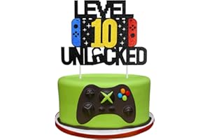 MELEAGER Videospiel Tortendeko Geburtstag, 10th Videospiel Cupcake Topper, Glitter Spielkonsolen Themen Kuchenaufsatz, Happy Birthday Kuchen Deko, Gaming Cake Topper für 10 Jahre Junge und Mädchen Geburtstag