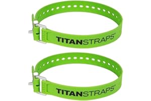 TITANSTRAPS Titan Utility Straps – Easy-to-Use, Reliable Tension Straps for Securing Bike & Moto Gear, Skis, Garden Hoses, Field Repairs – Use in Frigid Temp – 60 lb. Working Load, 9" Length, Lime Green, 2-Pack