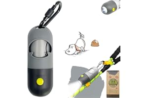 YUCHIYA Dog Poop Bags Holder with LED Flashlight|Doggy Poo Bags Dispenser for Leash|Pet Waste Bags Carrier|Bags Carabiner Fastener LR44 Button Cells Included