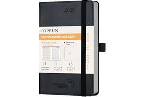 POPRUN Agenda 2025 Giornaliera Piccola, 16 x 10,5 cm, Copertina Morbida, Daily Planner 2025 Tascabile con Portapenne Autoadesivo e Nastro Segnalibro, Carta Spessa da 70 GSM EU, Nero