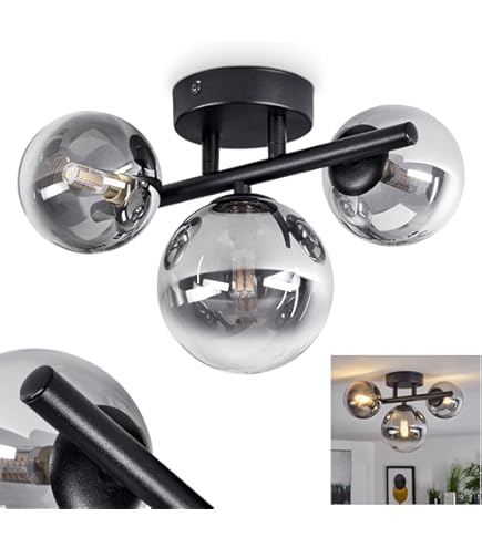 Plafondlamp op balk - Gerookt glas lamp - Industriële lamp - Zwart | bol Plafondlamp op balk - Gerookt glas lamp - Industriële lamp - Zwart | bol