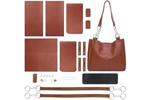 WADORN DIY Shoulder Bag Making Kit, PU Leather Tote Working Kit with Bag Sewing Kit for Women, Large Capacity, Brown, 12.2x4.7x10.6 Inch