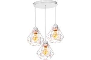 TOKIUS Lustre 3 Suspensions Industrielles Plafonnier E27 Vintage Luminaire E27 Rétro Plafond Abat jour Design Métal Cage Ø160mm éclairage plafond Pour Salon Cuisine Chambre (3 lampes-base)